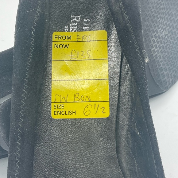 “RUSSELL & BROMLEY” for “STUART WEITZMAN” Black Bow Front Suede Heeled Shoes. - Picture 9 of 14